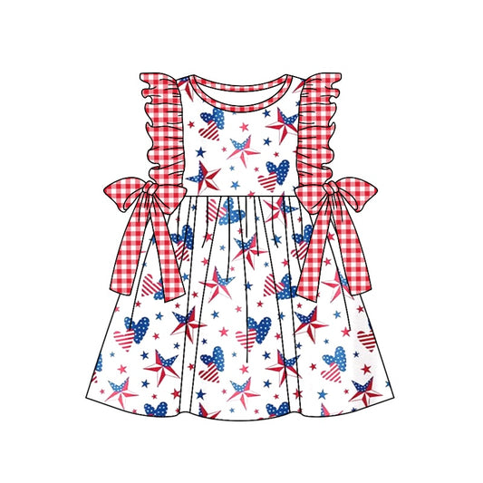 4th of July Cute Girl Summer Design Short Sleeve Children Dresses