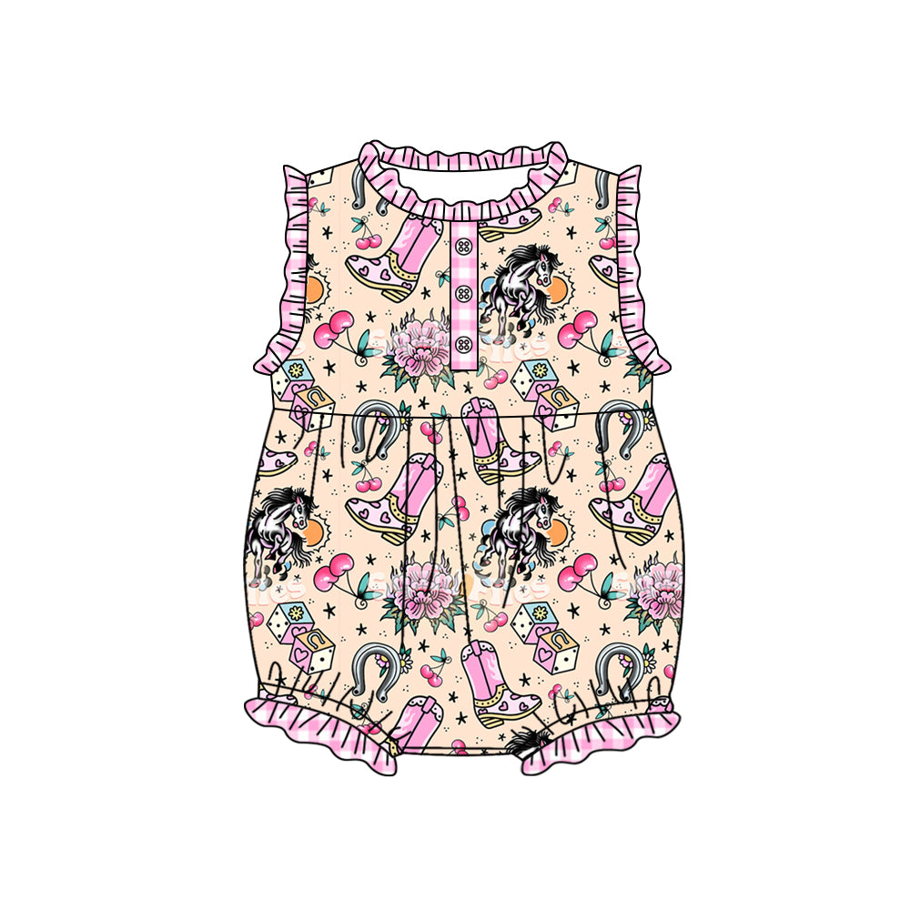 pink cartoon short sleeve summer kid jumpsuit rompers