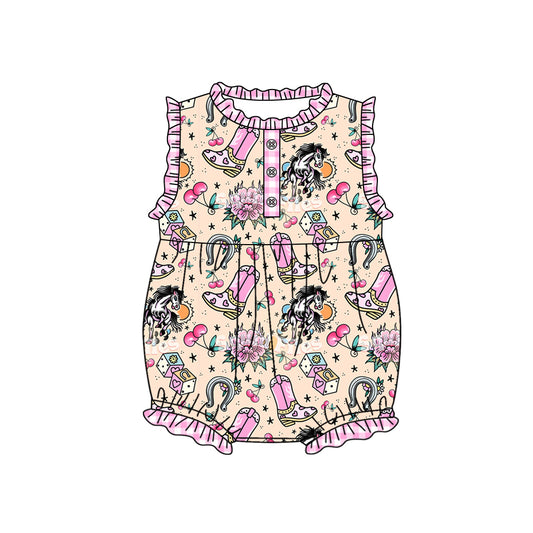 pink cartoon short sleeve summer kid jumpsuit rompers