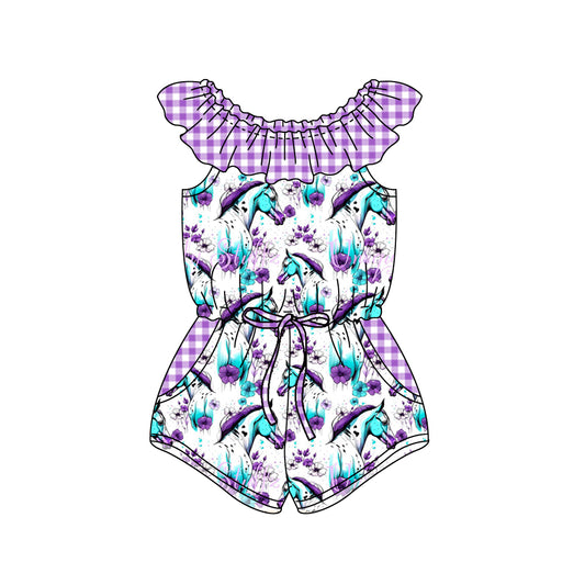 purple short sleeve summer kid jumpsuit rompers