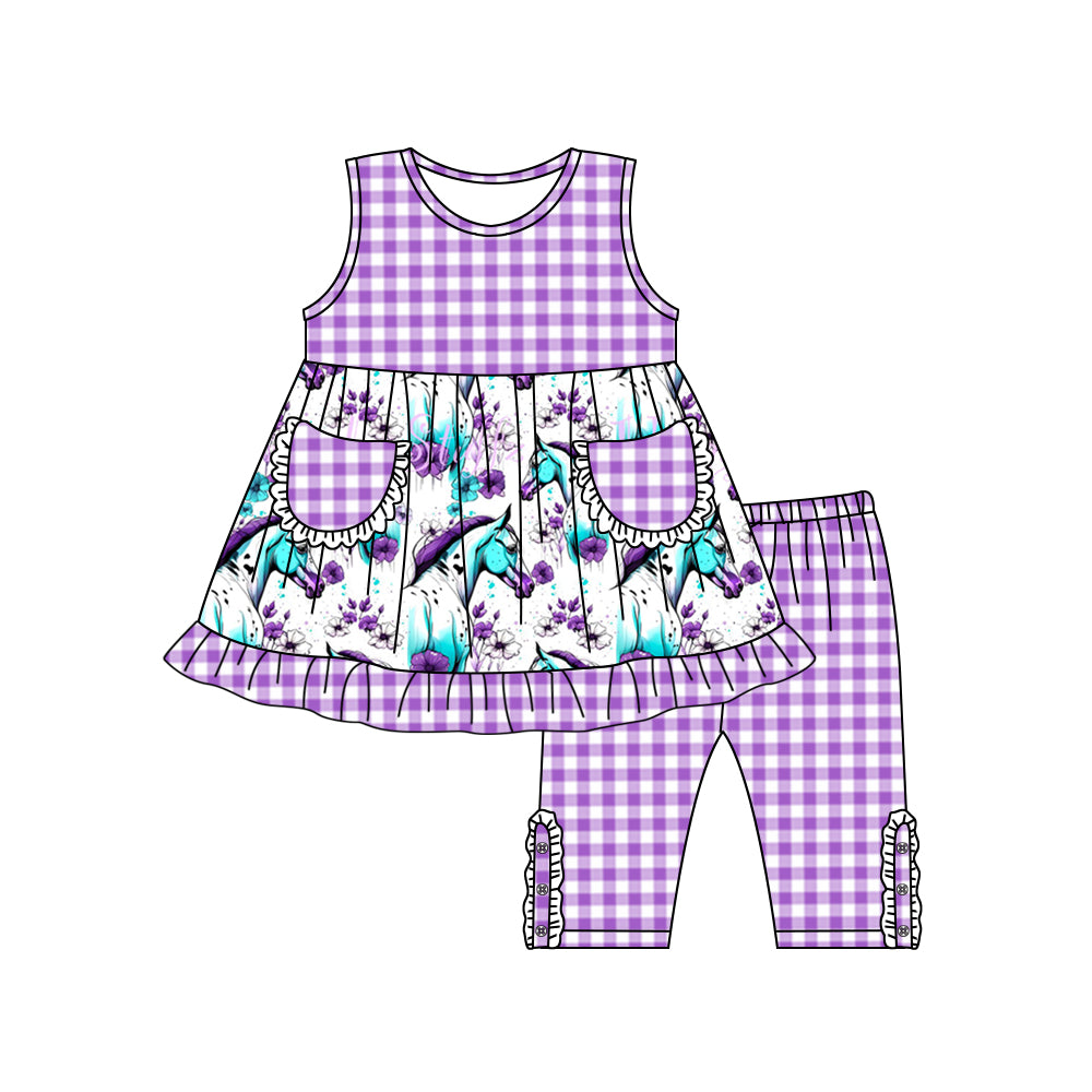 Purple Cute Short Sleeve Wholesale Baby Kids Boutique Kid Clothing