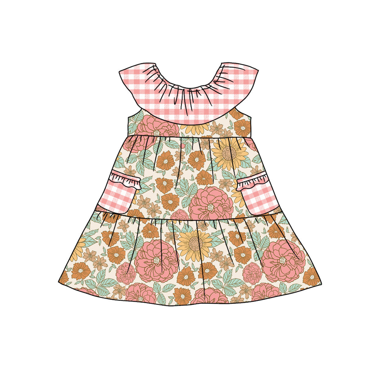 Girl Summer Flower Design Short Sleeve Children Dresses