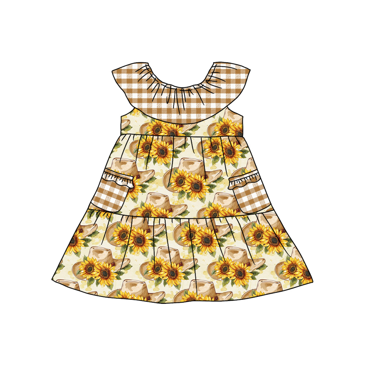 Girl Summer Sunflower Design Short Sleeve Children Dresses