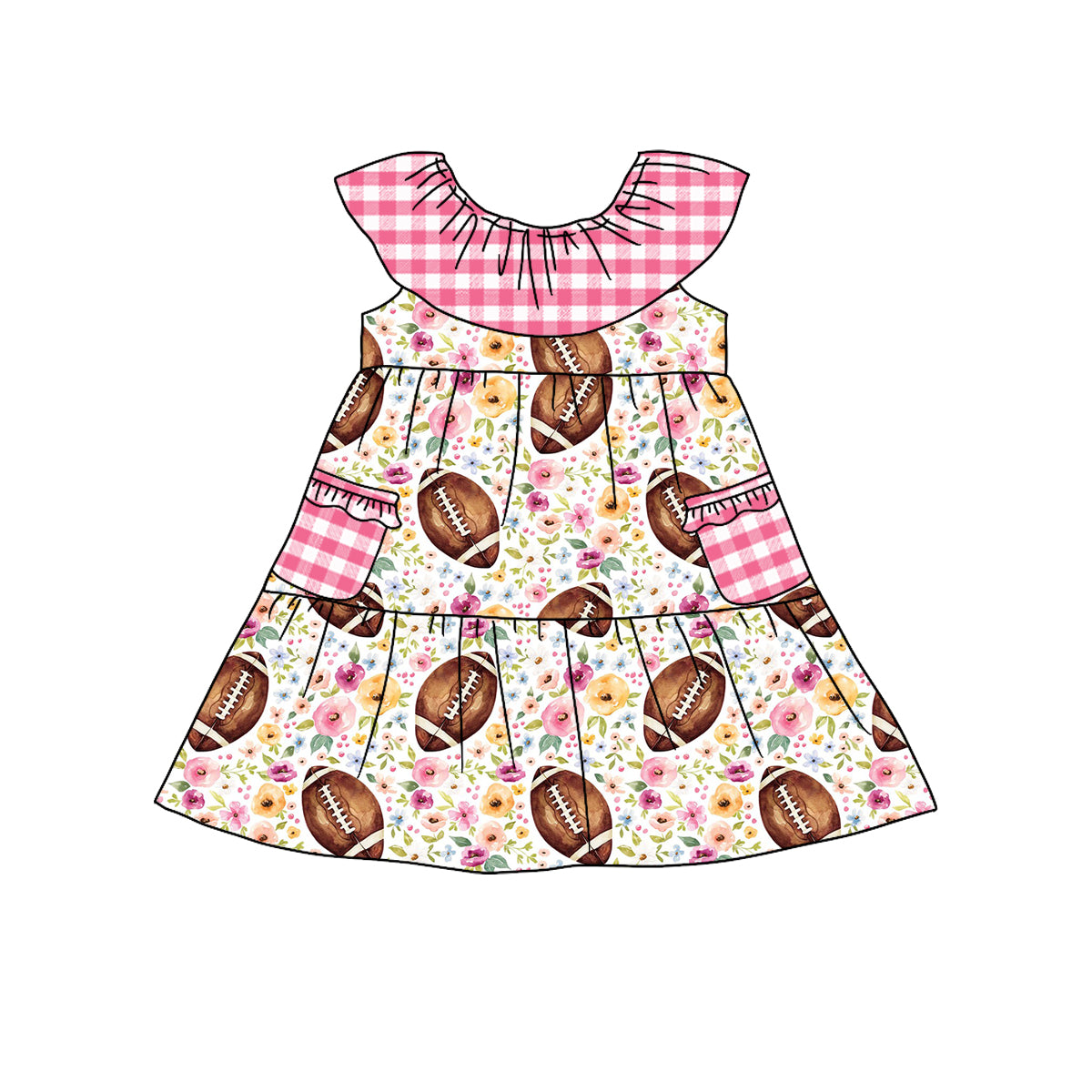 Girl Summer Football Design Short Sleeve Children Dresses