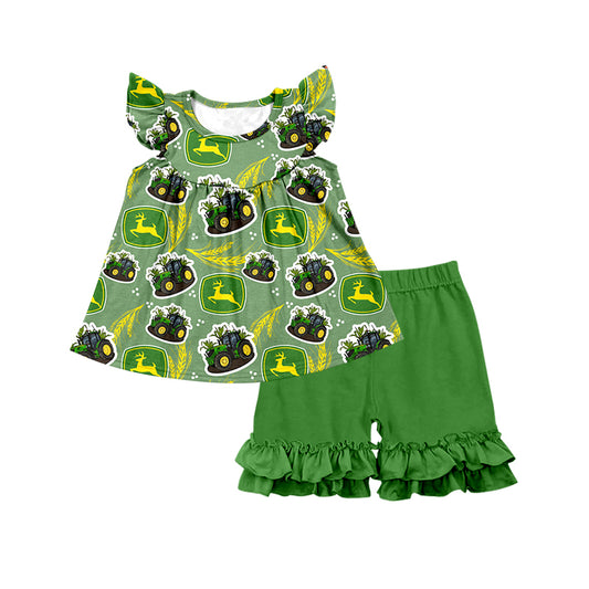 Green Cute Girls Wholesale Baby Kids Wear Boutique Kid Clothing Set