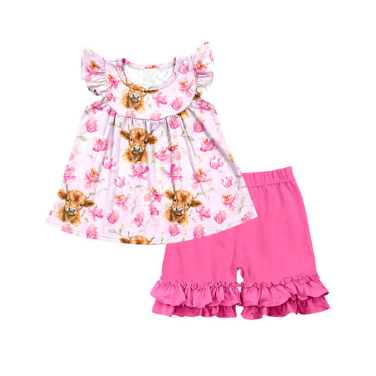 Pink Cow Cute Girls Wholesale Baby Kids Wear Boutique Kid Clothing Set