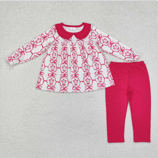 GLP1623 Baby Girls Pink Bows Flowers Tunic Legging Clothes Sets