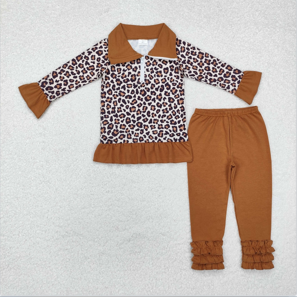 GLP1845 Baby Girls Leopard Zip Top Icing Legging Outfits Clothes Sets