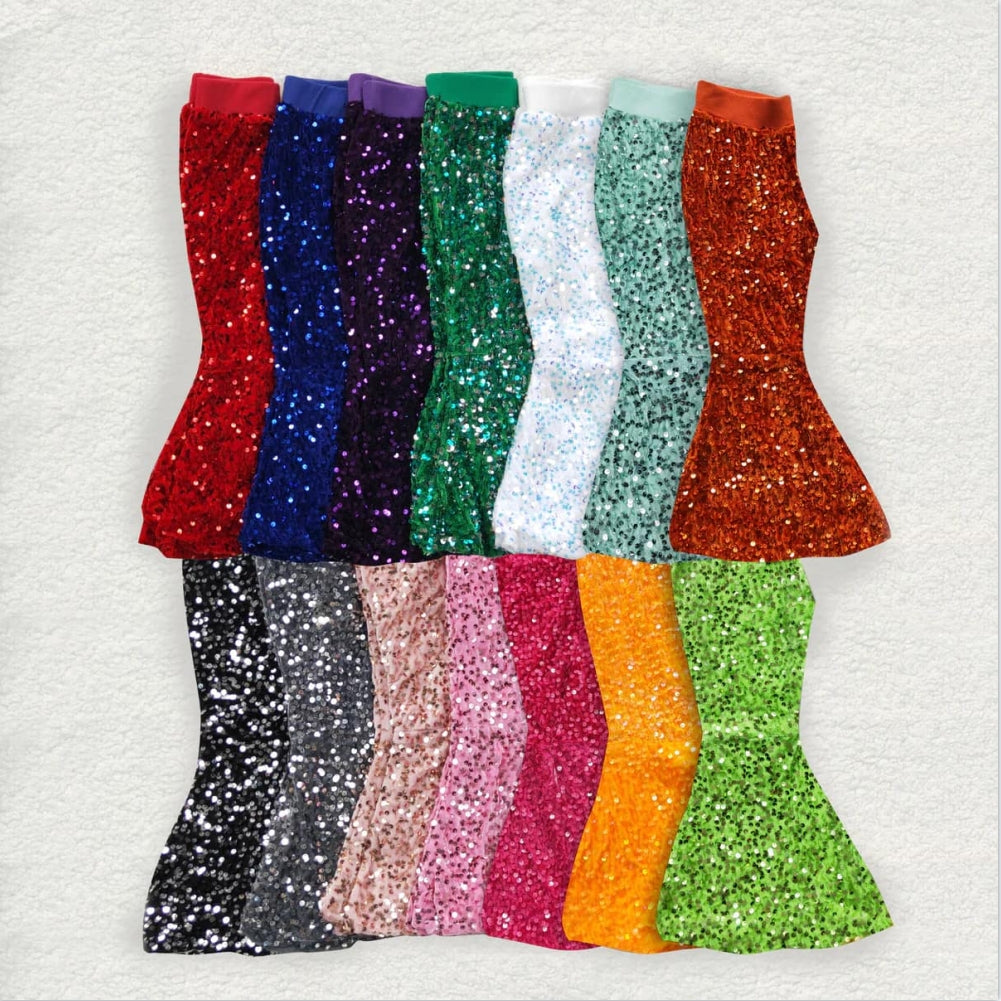 Baby Girls Sequin Bell Bottom Flare Pants (1-9 color)