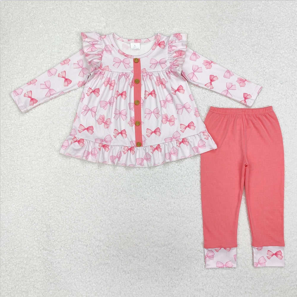 GLP1958 Baby Girls Pink Bows Tunic Top Legging Clothes Sets