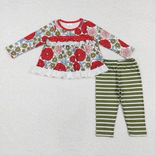 GLP2099 Baby Girls Valentinese Red Flowers Tunic Tops Legging Outfits Sets