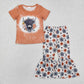 GSPO1525 Baby Girls Highland Cow Flowers Short Sleeve Shirt Bell Pants Clothes Sets