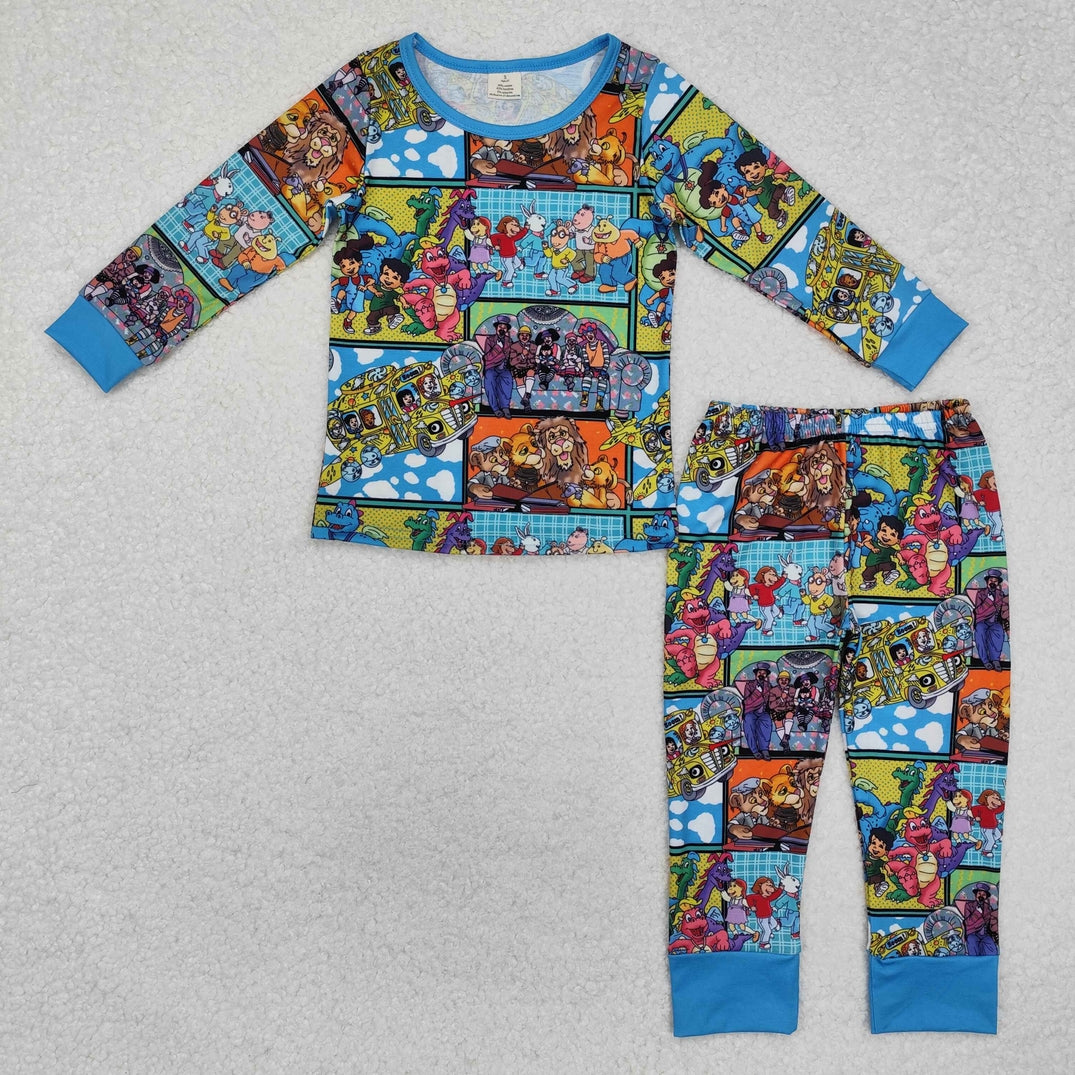 BLP1009 Baby Girls Cartoon Dinosaur Long Sleeve Bamboo Pajama Set