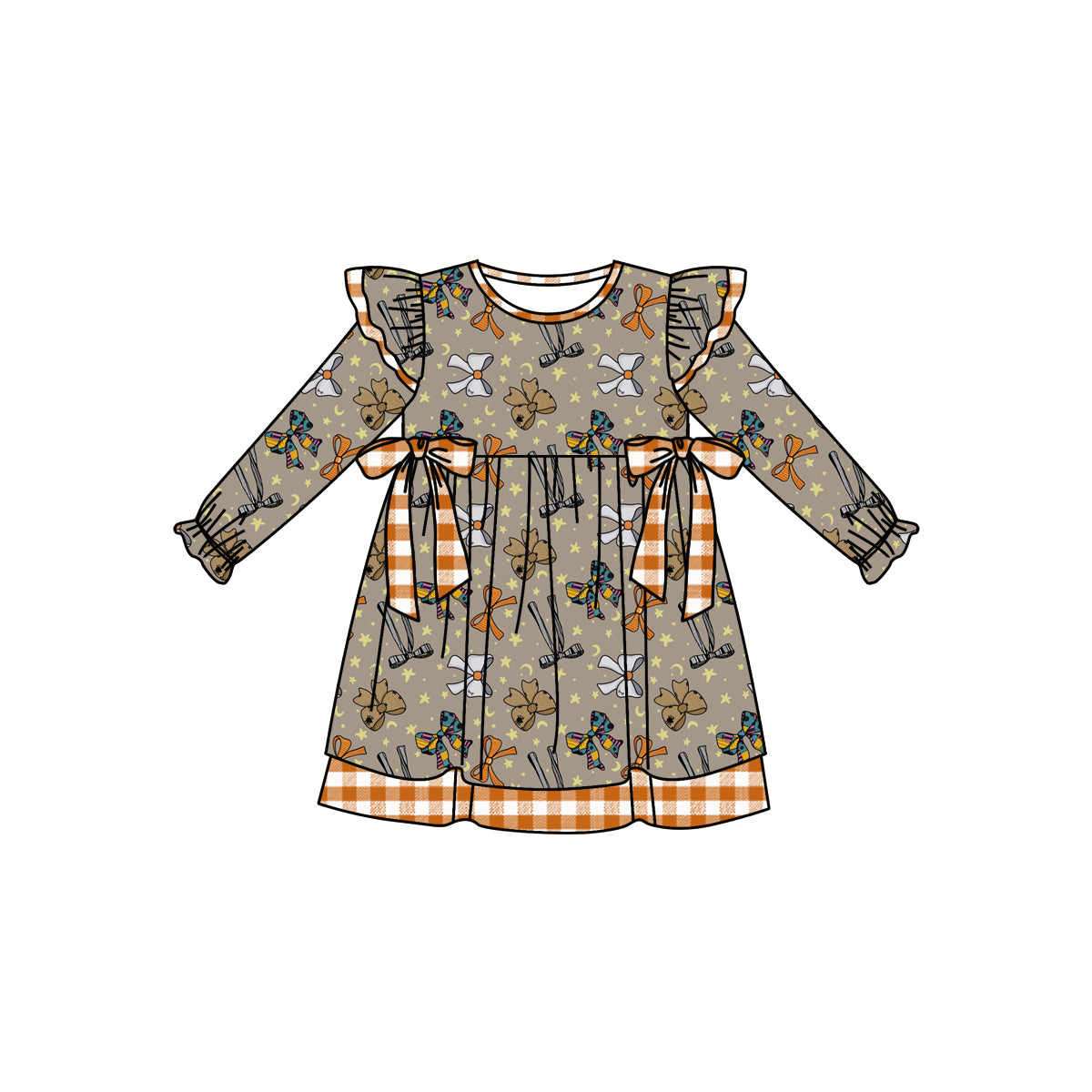 MOQ:5 Bow Girl Long Sleeve Wholesale Boutique Kid Clothing Kid Dresses