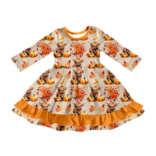 MOQ:5 Pumpkin Girls Long Sleeve Wholesale Boutique Kid Clothing Kid Dresses