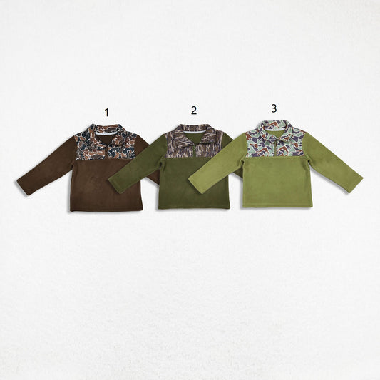 RTS Sibling Baby Boy Long Sleeves Camo Zipper Fleece Pullover Shirts Tops