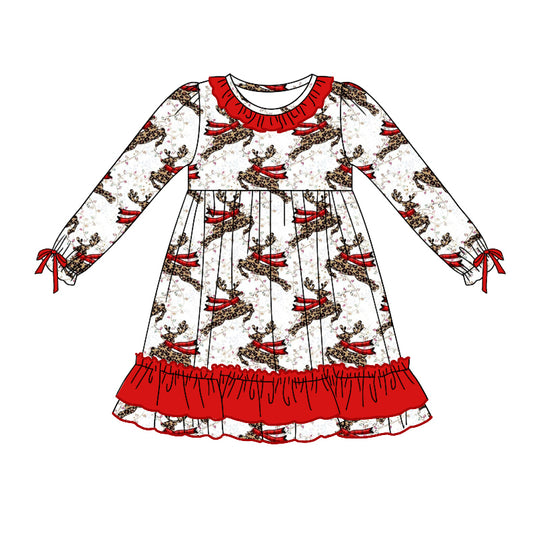 MOQ:5 Deer Cute Girls Long Sleeve Wholesale Boutique Kid Clothing Kid Dresses