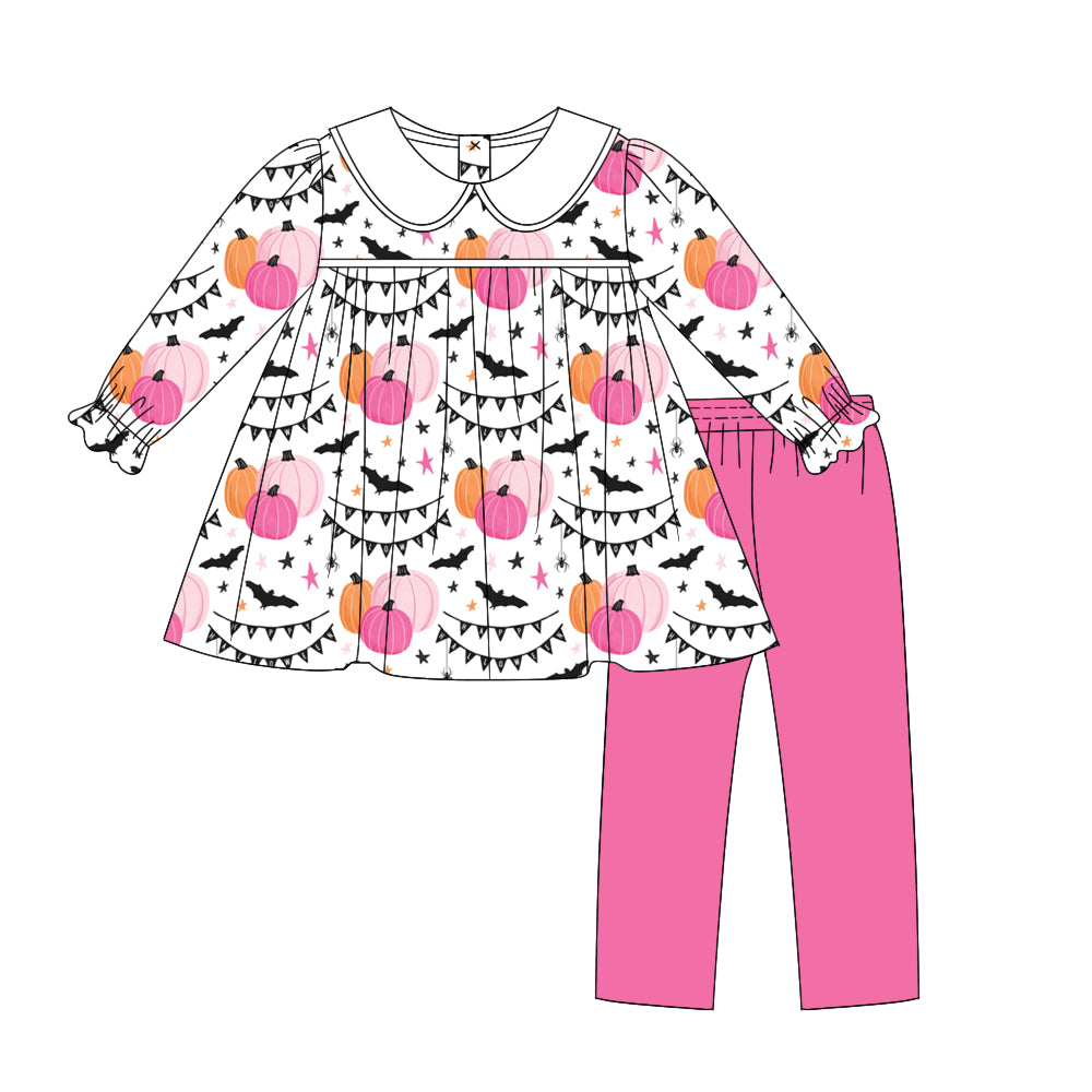 MOQ:5 pumpkin cute long Sleeve Wholesale Boutique Kid Clothing