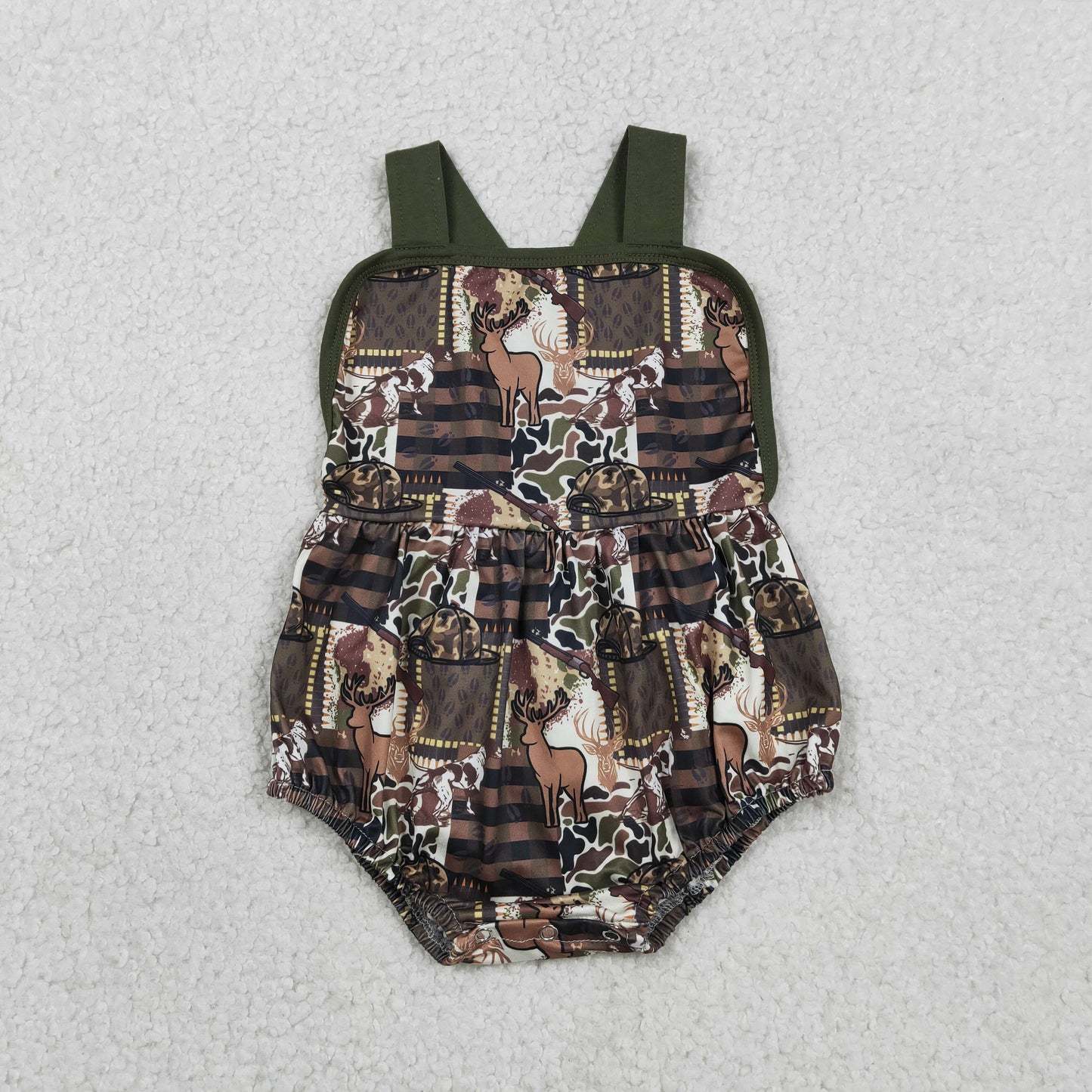 Baby Boys Infant Sleeveless Hunting Deer Hats Camo Bubble Romper RTS