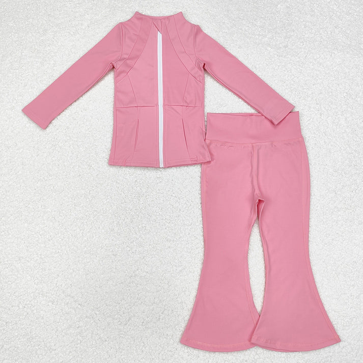 GLP1554 Baby Girls Dark Pink Yoga Active Wear Jackets Pants 2pcs Clothes Sets