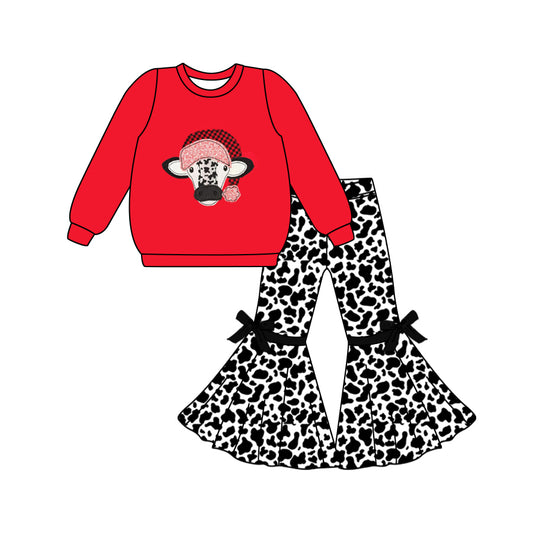 MOQ:5 Red Cow Design Cute Kid Long Sleeve Wholesale Boutique Kid Clothing