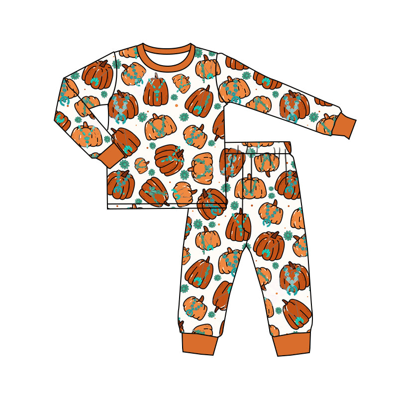 MOQ:5 Halloween Pumpkin Design Kid Long Sleeve Wholesale Boutique Kid Clothing