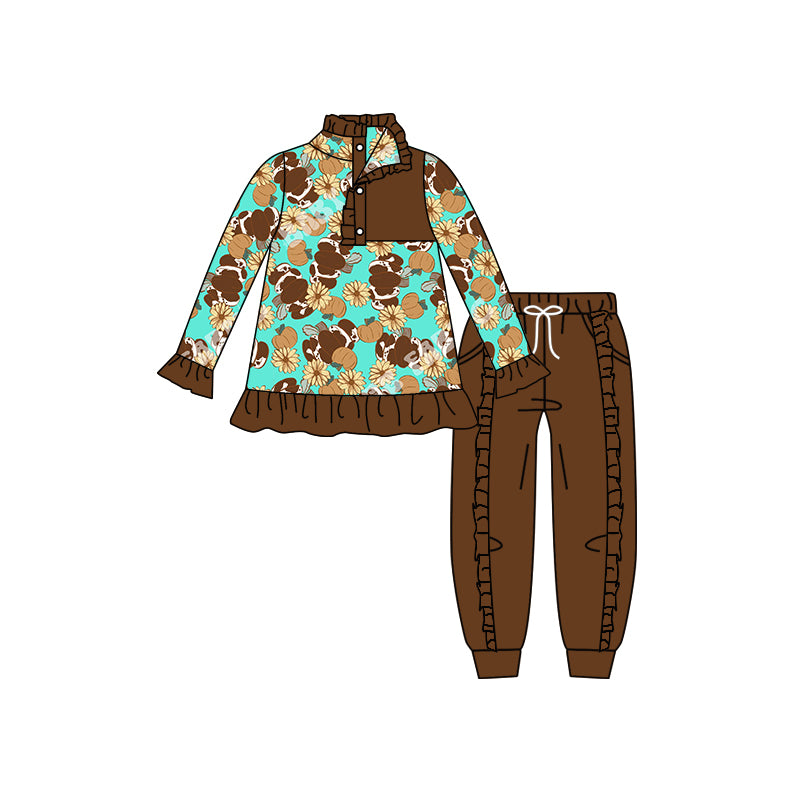 MOQ:5  Brown Long Sleeve Wholesale Boutique Kid Clothing Set