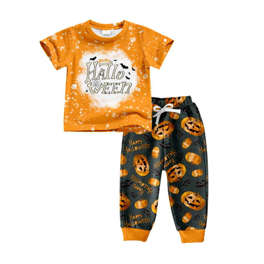 MOQ:5 Pumpkin Short Sleeve Wholesale Boutique Kid Clothing Set