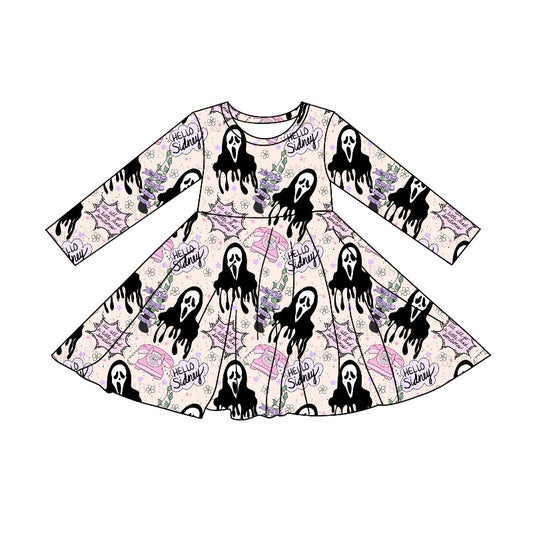 MOQ:5 Halloween Cartoon Cute Girl Long Sleeve Wholesale Boutique Kid Clothing Kid Dresses