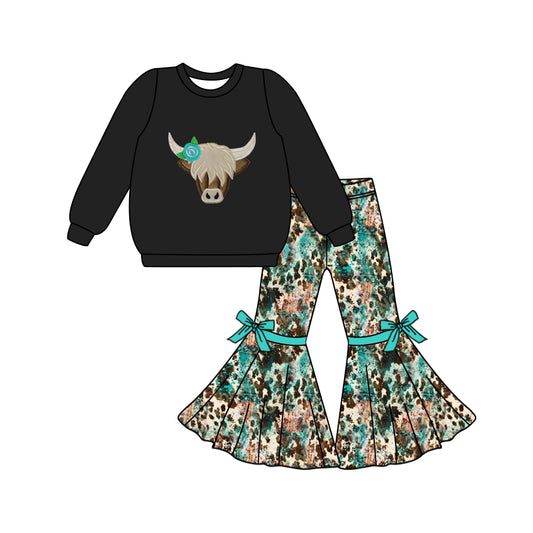 MOQ:5 Black Cow Design Cute Kid Long Sleeve Wholesale Boutique Kid Clothing