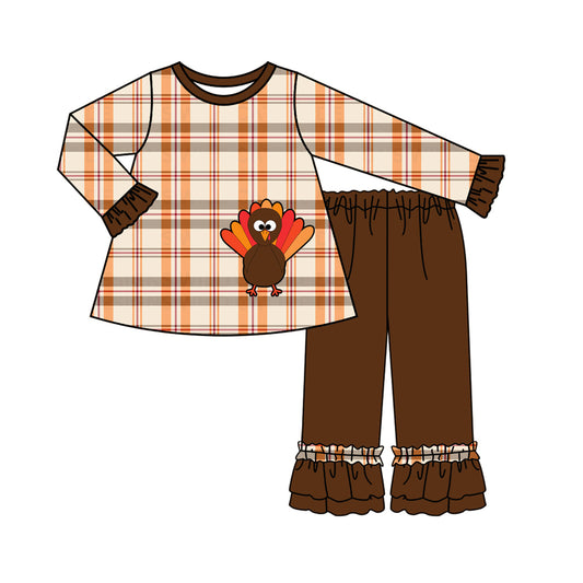 MOQ:5 Cute Turkey Girls Long Sleeve Wholesale Boutique Kid Clothing Clothes Sets