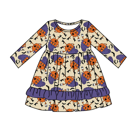 MOQ:5 Pumpkin Girls Long Sleeve Wholesale Boutique Kid Clothing Kid Dresses