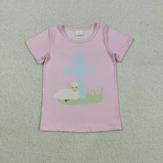 RTS Baby Girls Short Sleeves Cross Easter Pink Shirt Tops