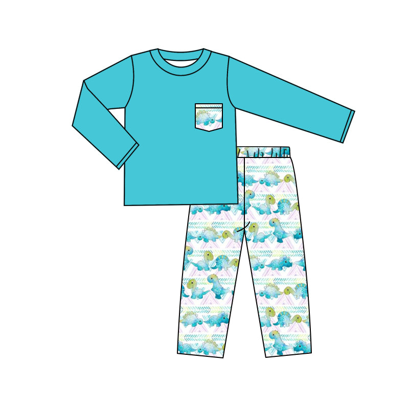 MOQ:5  Blue Boy Long Sleeve Wholesale Boutique Kid Outfit