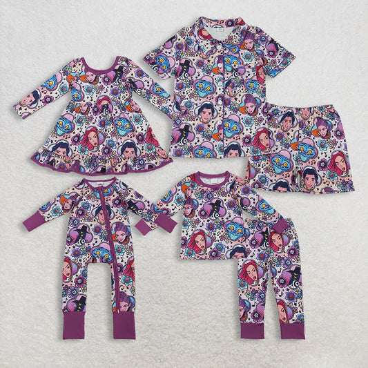 RTS Sibling Kids Girls Adult Women Long Sleeves Singer Characters Flower Mommy and Me Family Dress Romper Pajamas Sets