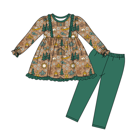 MOQ:5 Green Long Sleeve Wholesale Boutique Kid Clothing