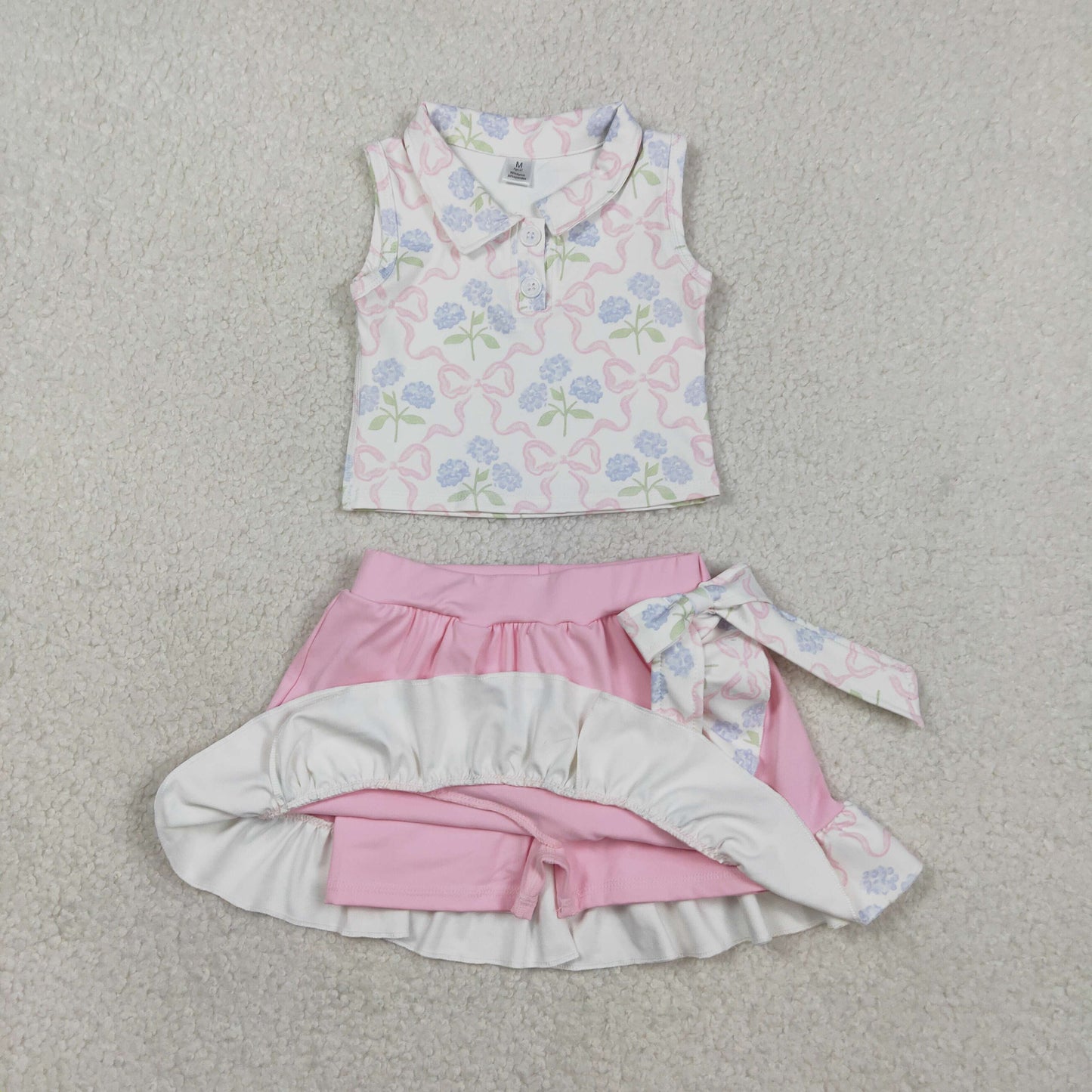 Sibling Baby Girls Bows Flower Buttons Tops Ruffle Pink Skirts Shorts Yoga Active Clothes Sets RTS