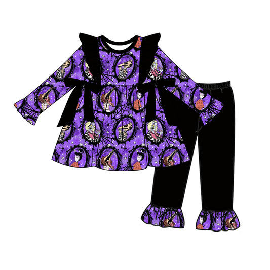 MOQ:5 Purple Girls Kid Long Sleeve Wholesale Boutique Kid Clothing Outfits