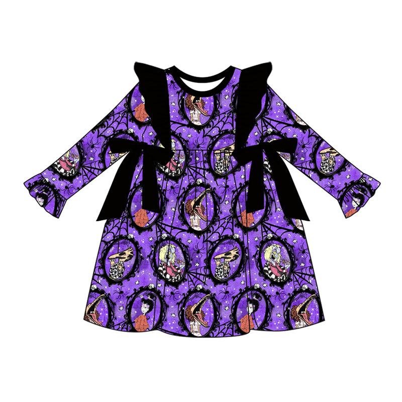 MOQ:5 Purple Girls Long Sleeve Wholesale Boutique Kid Clothing Kid Dresses