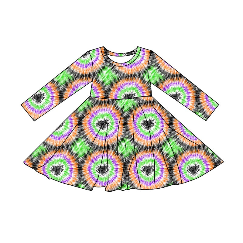 MOQ:5 Green Cute Girl Long Sleeve Wholesale Boutique Kid Clothing Kid Dresses