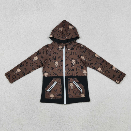 RTS Kids Boy Long Sleeves Western Cow Aztec Hoodie Zipper Pockets Shirt