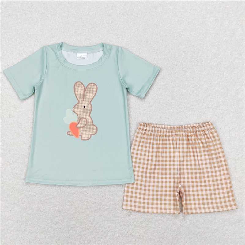 RTS NO MOQ Baby Boys kids Summer Sets BSSO0407 Easter Green Rabbit Shirt Shorts Outfits Clothing Sets