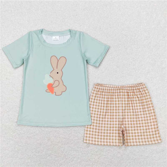 RTS NO MOQ Baby Boys kids Summer Sets BSSO0407 Easter Green Rabbit Shirt Shorts Outfits Clothing Sets