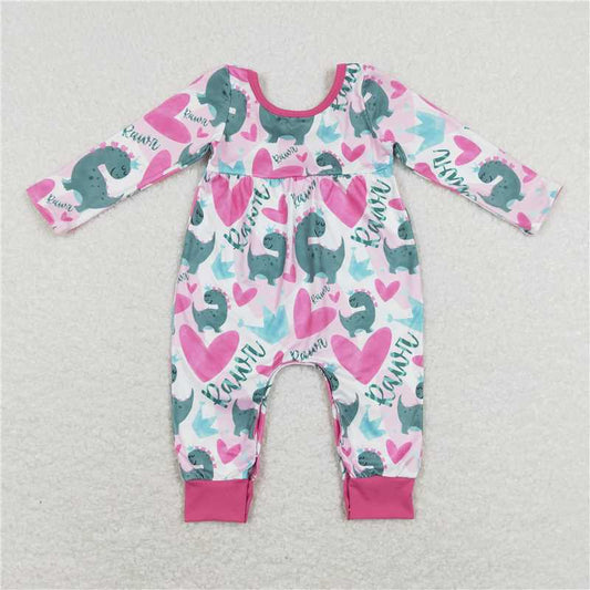 7.28 RTS NO MOQ Baby Girls Bodysuit LR0877 Valentines Pink Hearts Dinosaurs Sister Designs Clothing