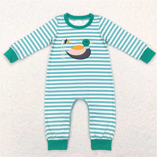 7.7 RTS NO MOQ Baby Boys Bodysuit LR0834 Green Stripes Duck Hunting Long Sleeve Rompers