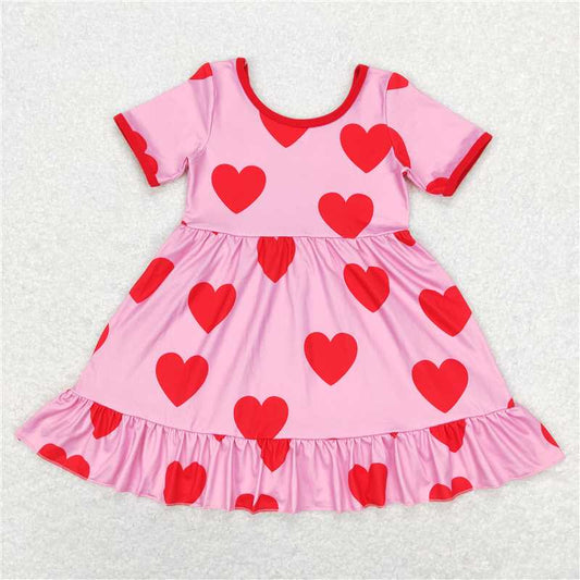 8.1 RTS NO MOQ Summer Baby Girls Dresses GSD0629 Valentines Red Hearts Knee Length Dresses