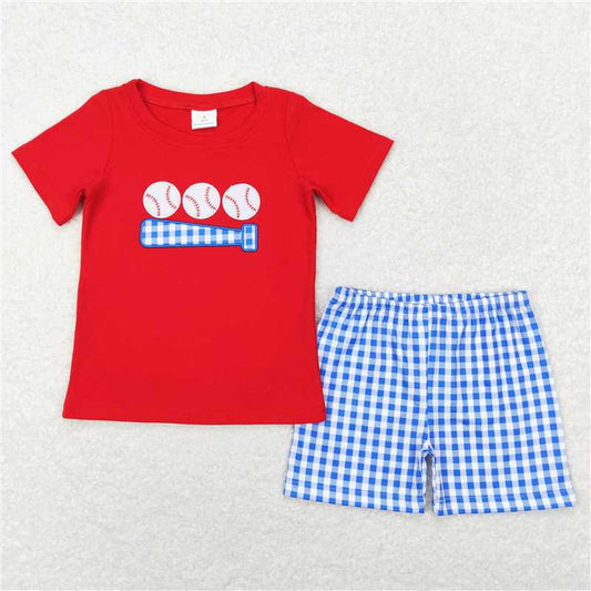 RTS NO MOQ Baby Boys kids Summer Sets BSSO0388 Red Baseball Shirt Shorts Clothes Sets