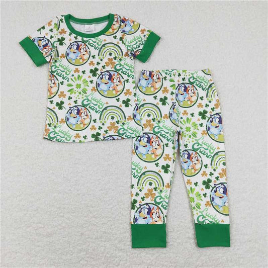 5.27 RTS NO MOQ Baby Boys Summer Sets BSPO0251 Lucky Charm Dog Short Sleeve Top Pants St Patrick Day Clothes Sets