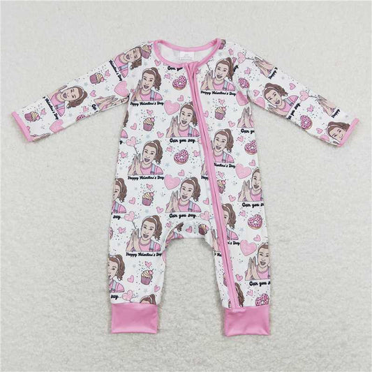 7.26 RTS NO MOQ Baby Girls Bodysuit LR0906 Donuts Teacher Long Sleeve Zip Rompers