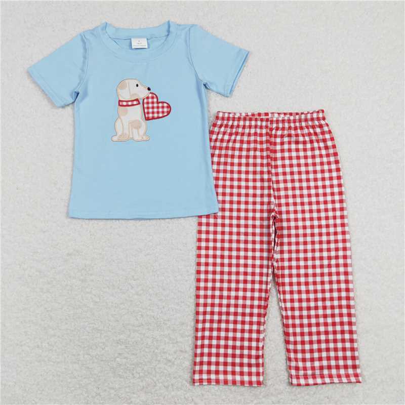5.27 RTS NO MOQ Baby Boys Summer Sets BSPO0269 Valentines Dog Hearts Tee Shirts Top Pants Outfits Clothes Sets